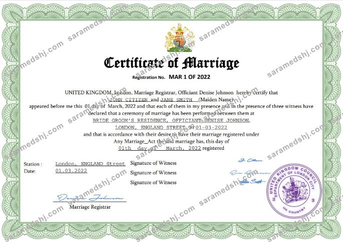 United Kingdom marriage certificate Word and PDF template